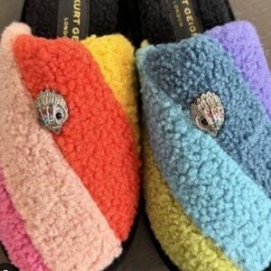 Kurt Geiger Multicolor Fuzzy Slippers London Kensington Striped Faux-Shearling